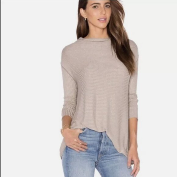Free People We The Free Top People Lover Ribbed Long Sleeve Taupe XS Vegan Rayon - Picture 2 of 16